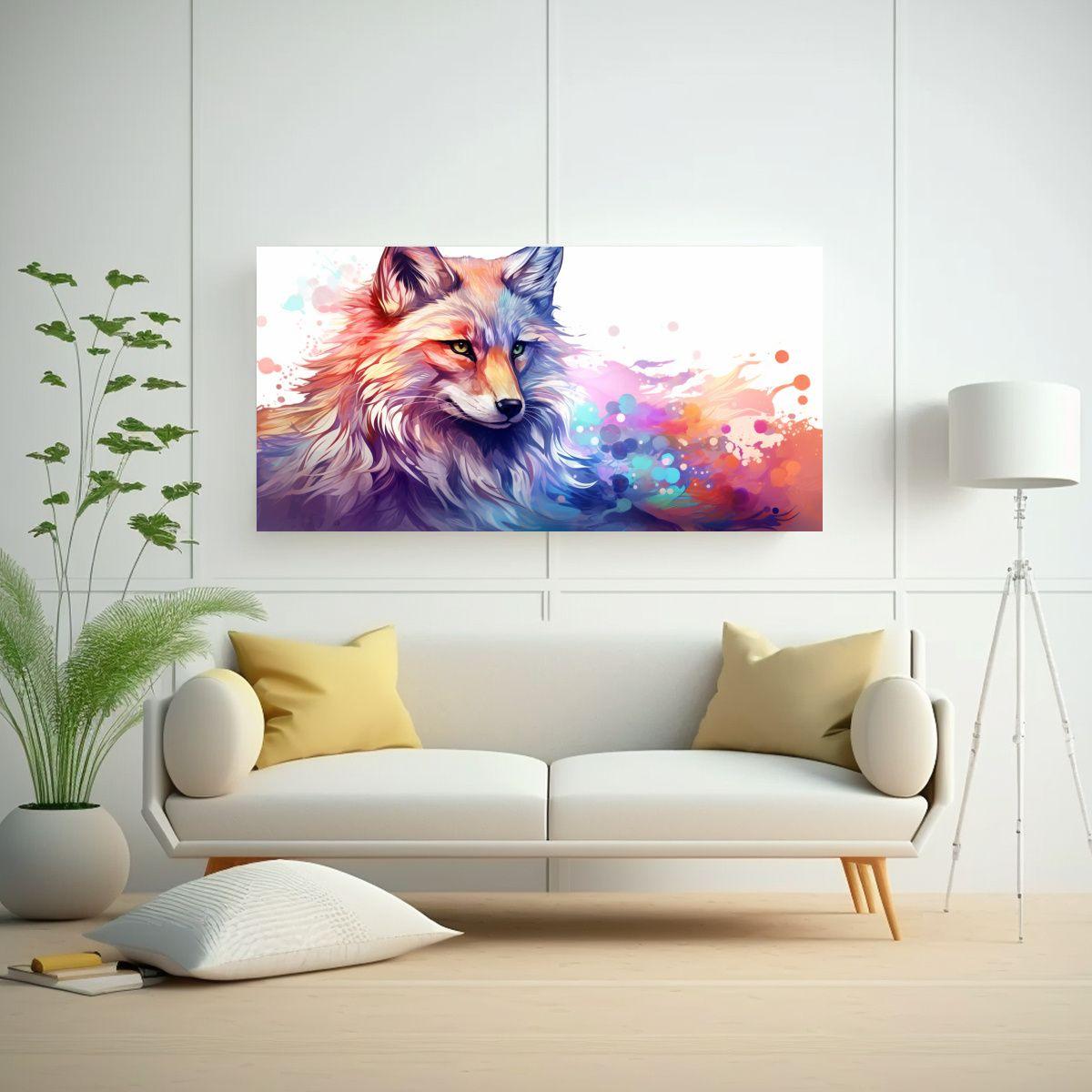 Pintura De Zorro En Colores Iridiscentes Y Lechoso 100x50cm-2