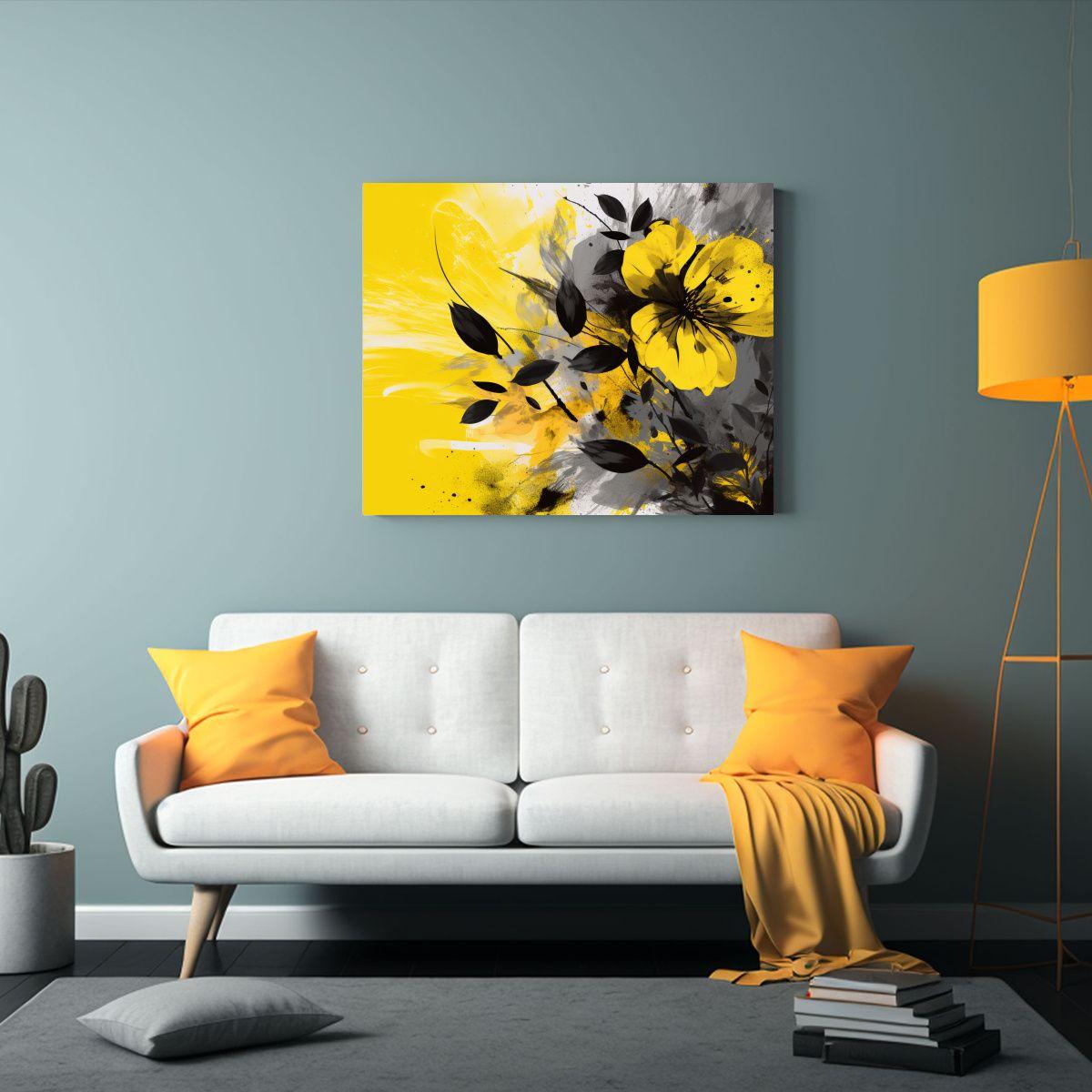 Pinturas Vintage Para Sala En Tonos Amarillo Y Negro, Atmós 65x50cm-2