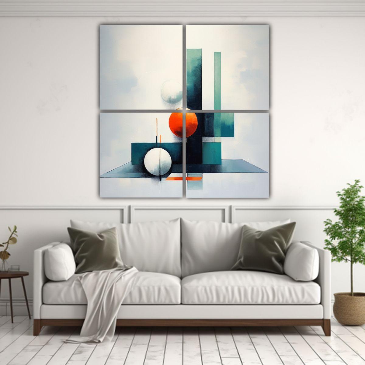 Pinturas Decorativas Vintage De Cuatro Cuadros: 140x140 Cm-2