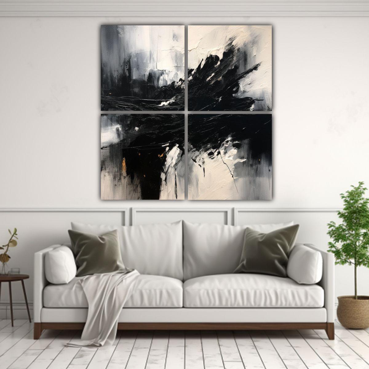 Pintura Abstracta Moderna Con Pinceladas Negras: 80x80 Cm-2