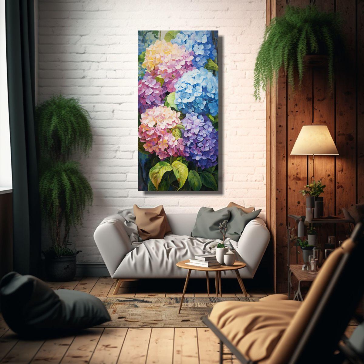 Pintura Abstracta De Hortensias Con Intensidad 70x140cm-2