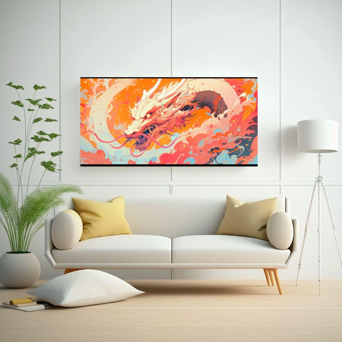 Pintura Lienzo Tela Dragón En Tonos Pastel Y Nara 160x80cm-2