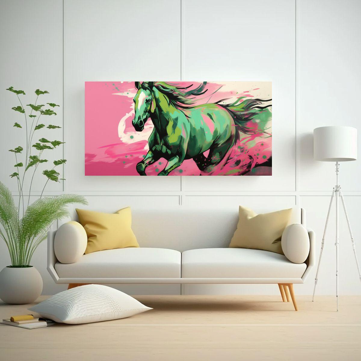 Pintura Lienzo Caballo Verde Y Rosa Estilo Pop Art 140x70cm-2