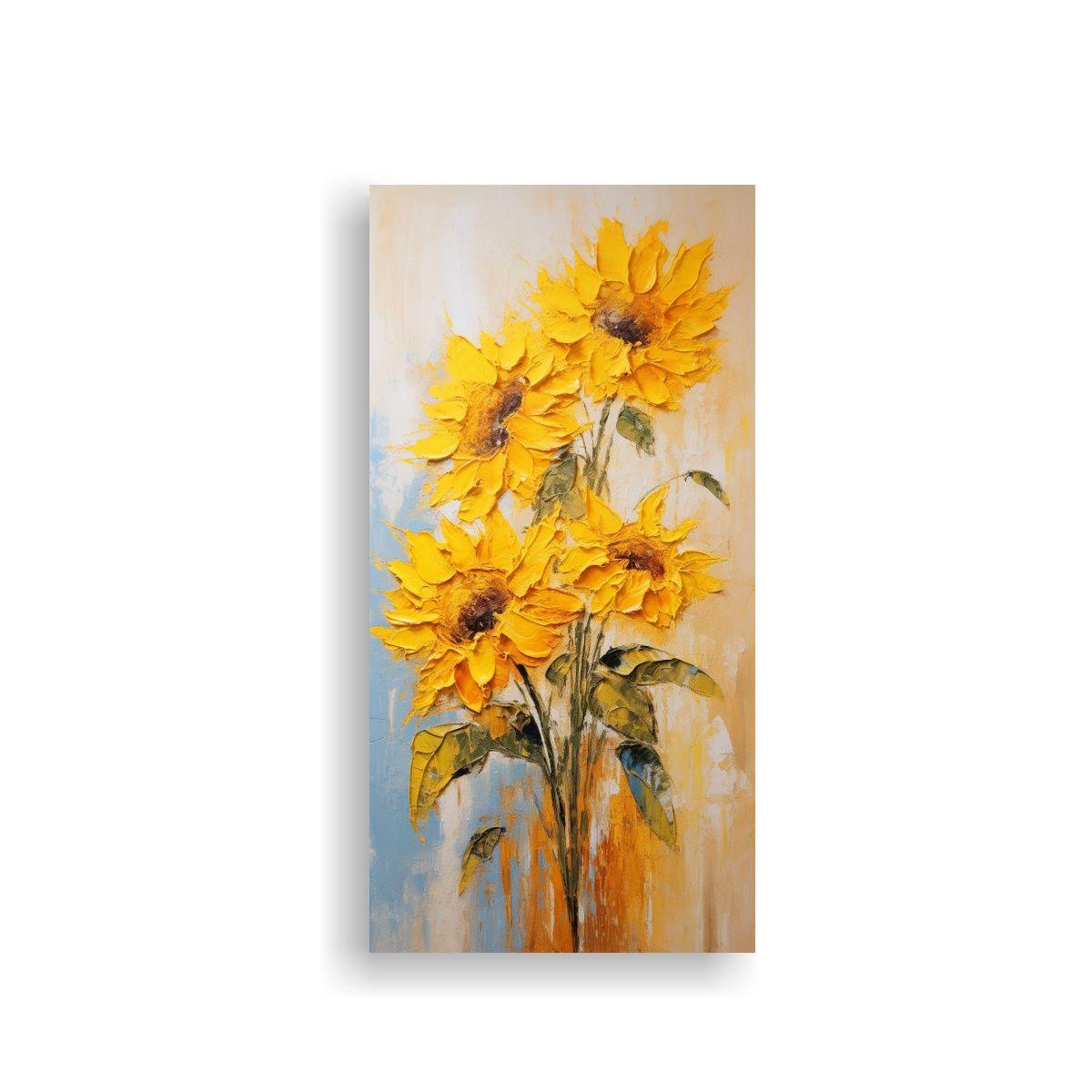 Cuadro De Girasoles Amarillos En Lienzo Al Estilo 40x80cm-0