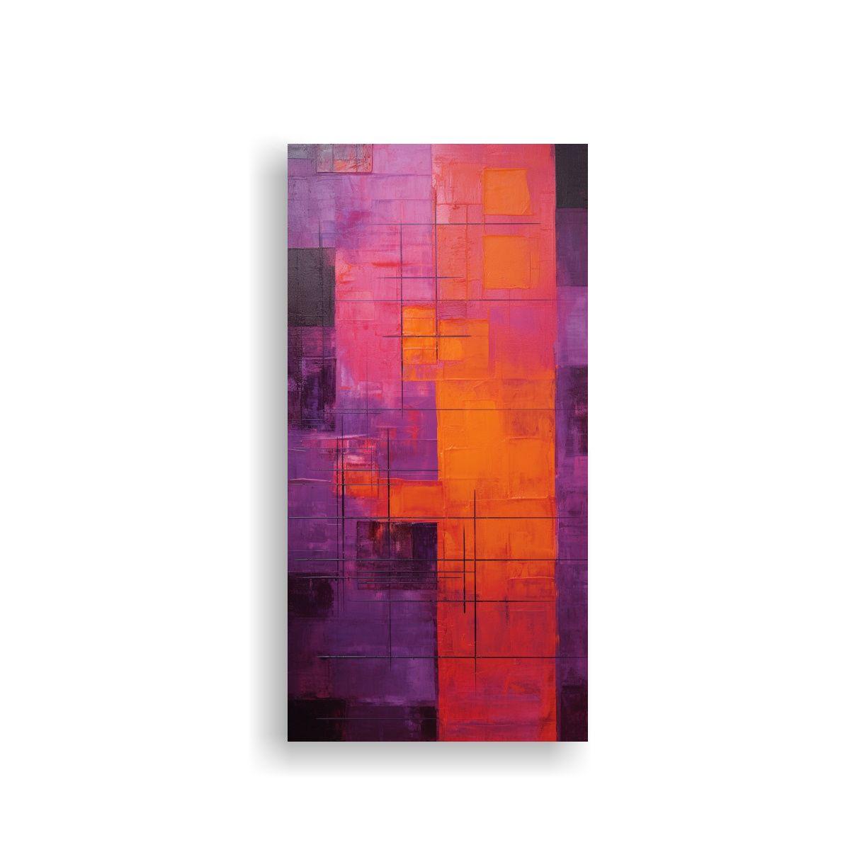 Pintura Abstracta Noche Oscura Planeta Naranja 40x80cm-0