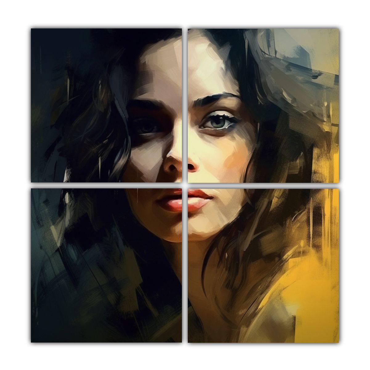 Cuadriptico Efecto Visual Rostro Mujer Estilo 120x120 Cm-0