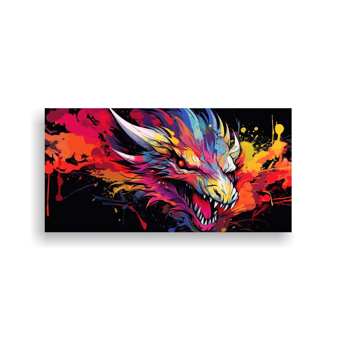 Pintura De Pared Luminosa De Dragón En Colores 140x70cm-0