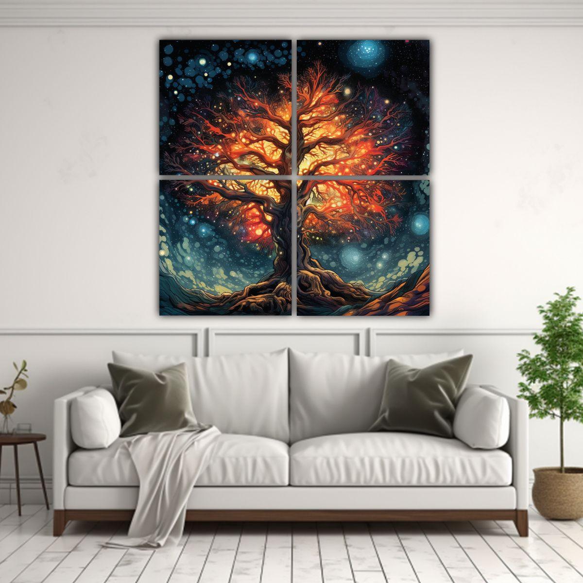 Pinturas Decorativas De árbol Con Estrellas 180x180 Cm-2