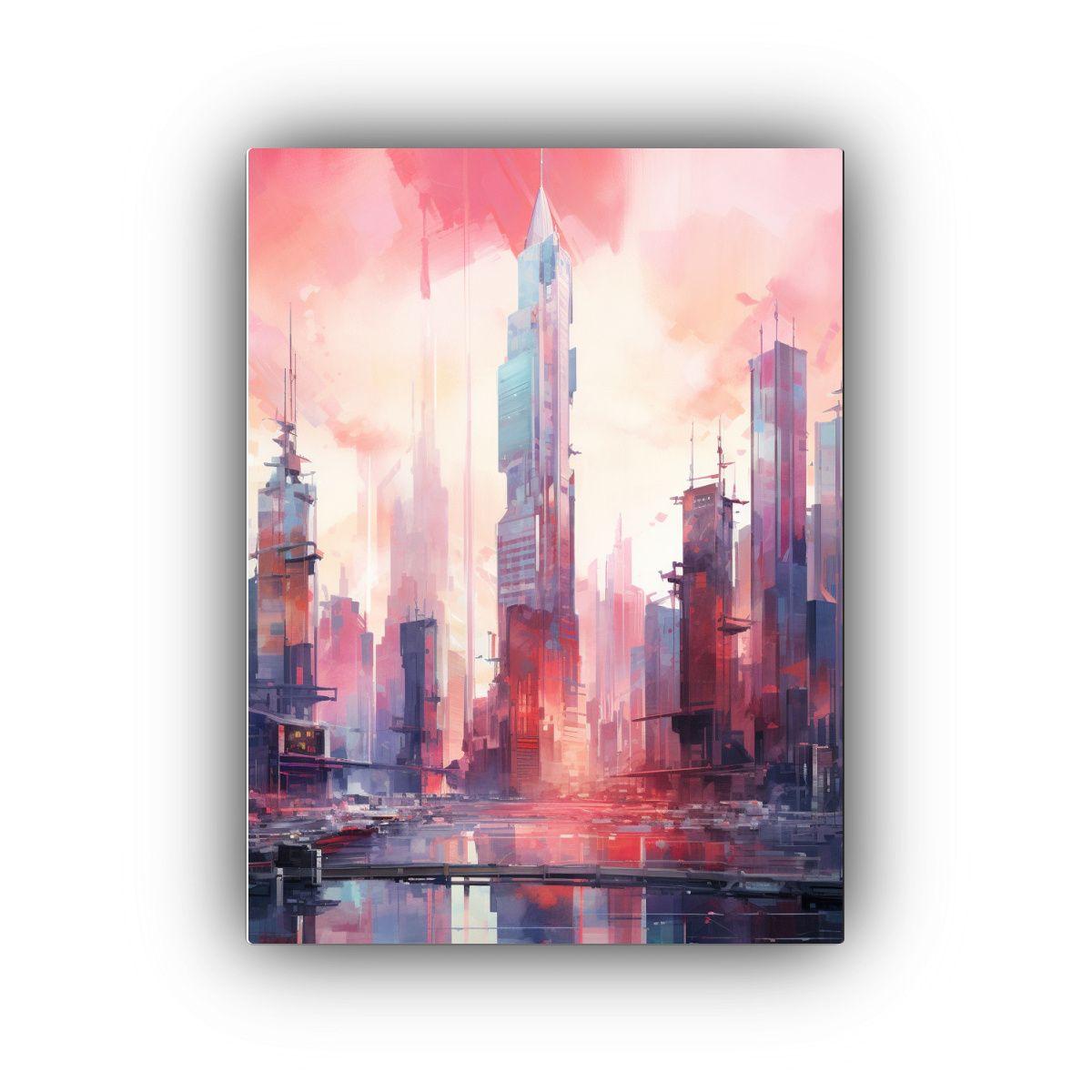 Cuadro Horizontal Simétrico Vibrante De Ciudad 30x45cm-0