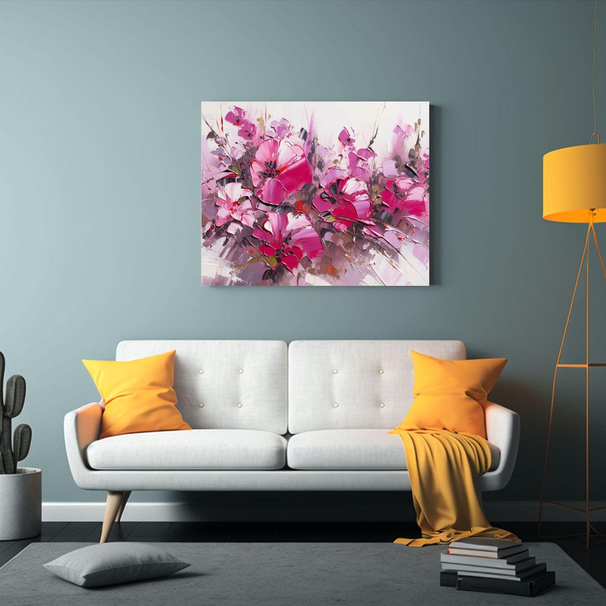 Pintura De Flores Abstractas En Lienzo Estilo Esquema Magent 90x60cm-2