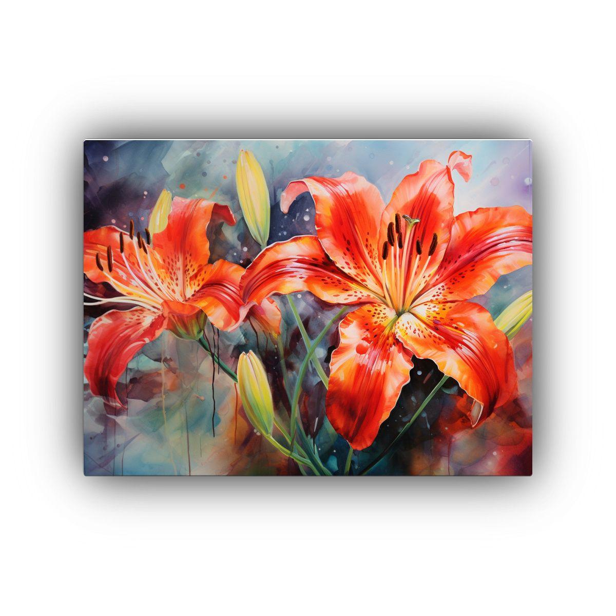 Lienzo De Tela Impreso Con Lirios Rojos En Acuarela 30x20cm-0