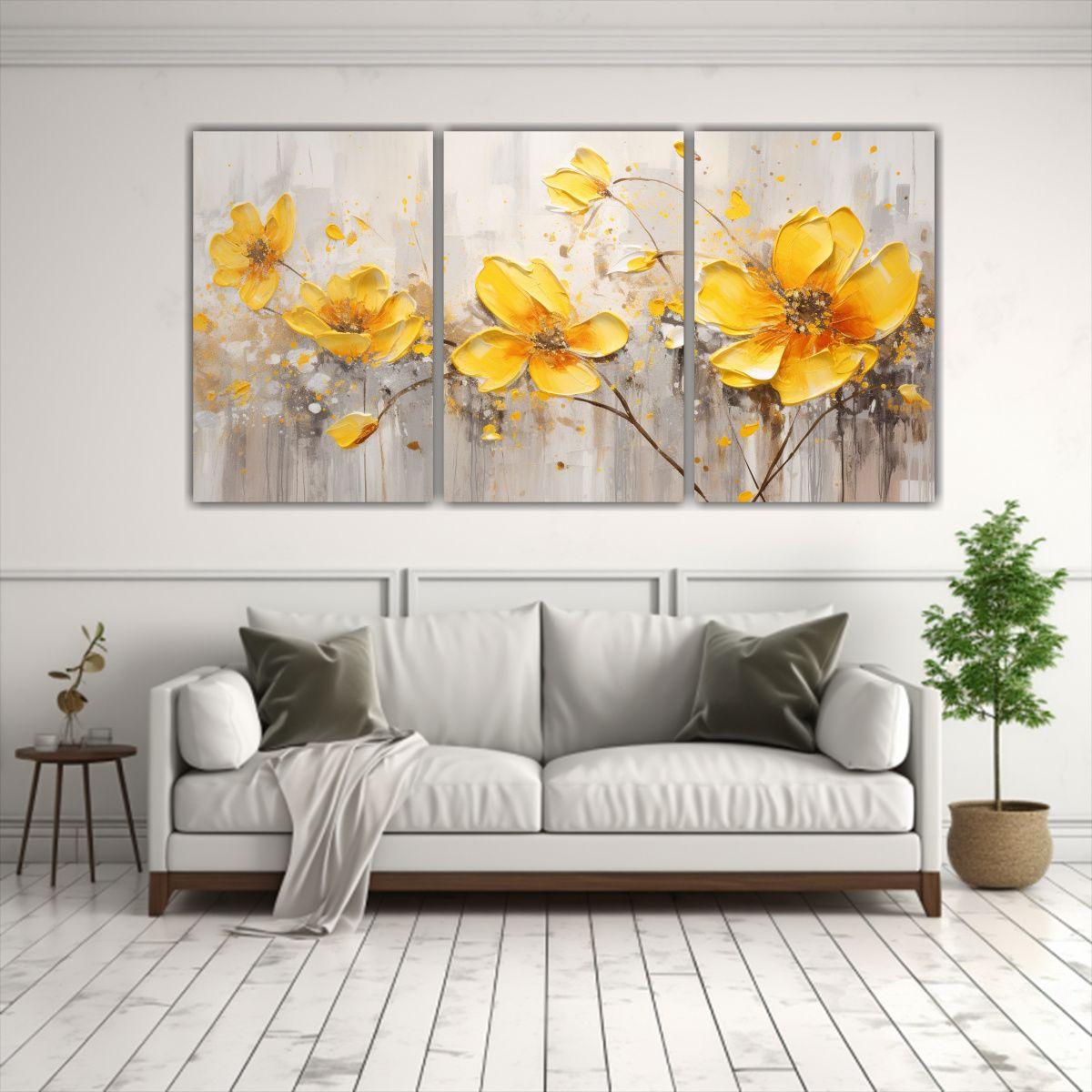Pintura En Lienzo De Flor Amarilla Estilo 60x30 Cm-2