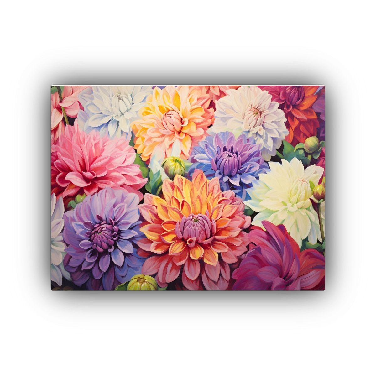 Pintura Abstracta De Dalias Vintage En óleo De 75x50cm-0