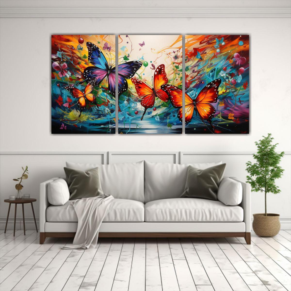 Cuadros De Mariposas Abstractas En Tela Alegría 90x45 Cm-2