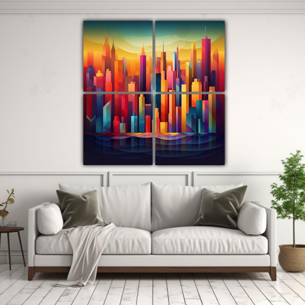 Cuadro Abstracto Con Formas Geométricas En 80x80 Cm-2