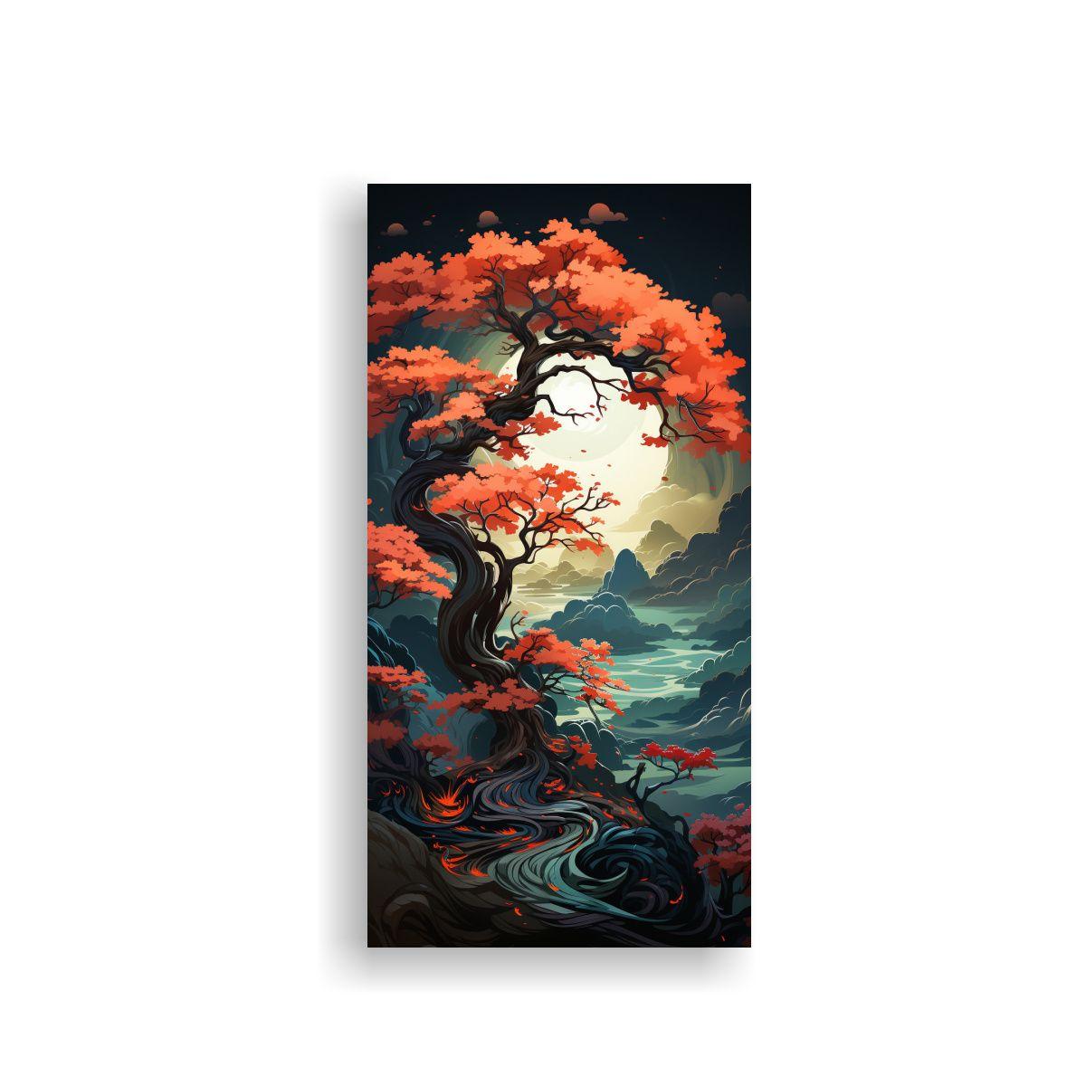 Pintura Decorativa De Bonsái En Tonos Naranjas 30x60cm-0