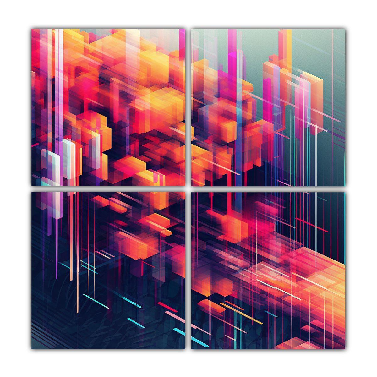4 Lienzos Movimiento Abstracto Glitchcore Linda 140x140 Cm-0