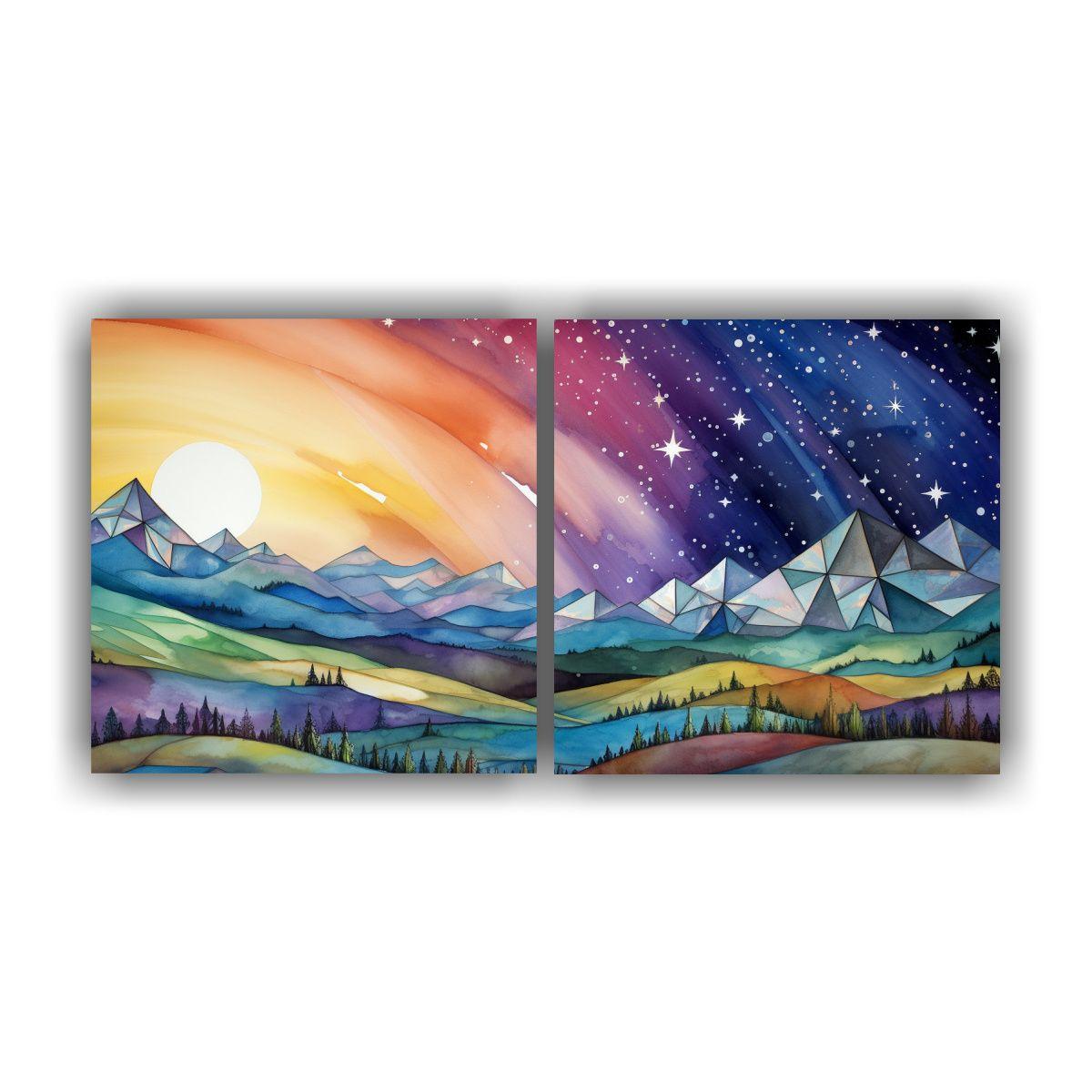 Paisaje De Montaña En Acuarela Con Estilo 80x40 Cm-0