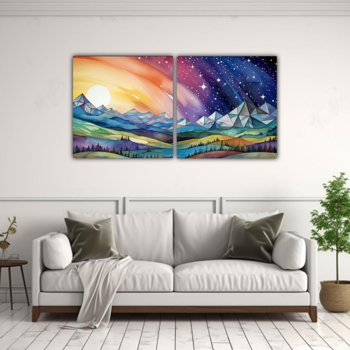 Paisaje De Montaña En Acuarela Con Estilo 80x40 Cm-2