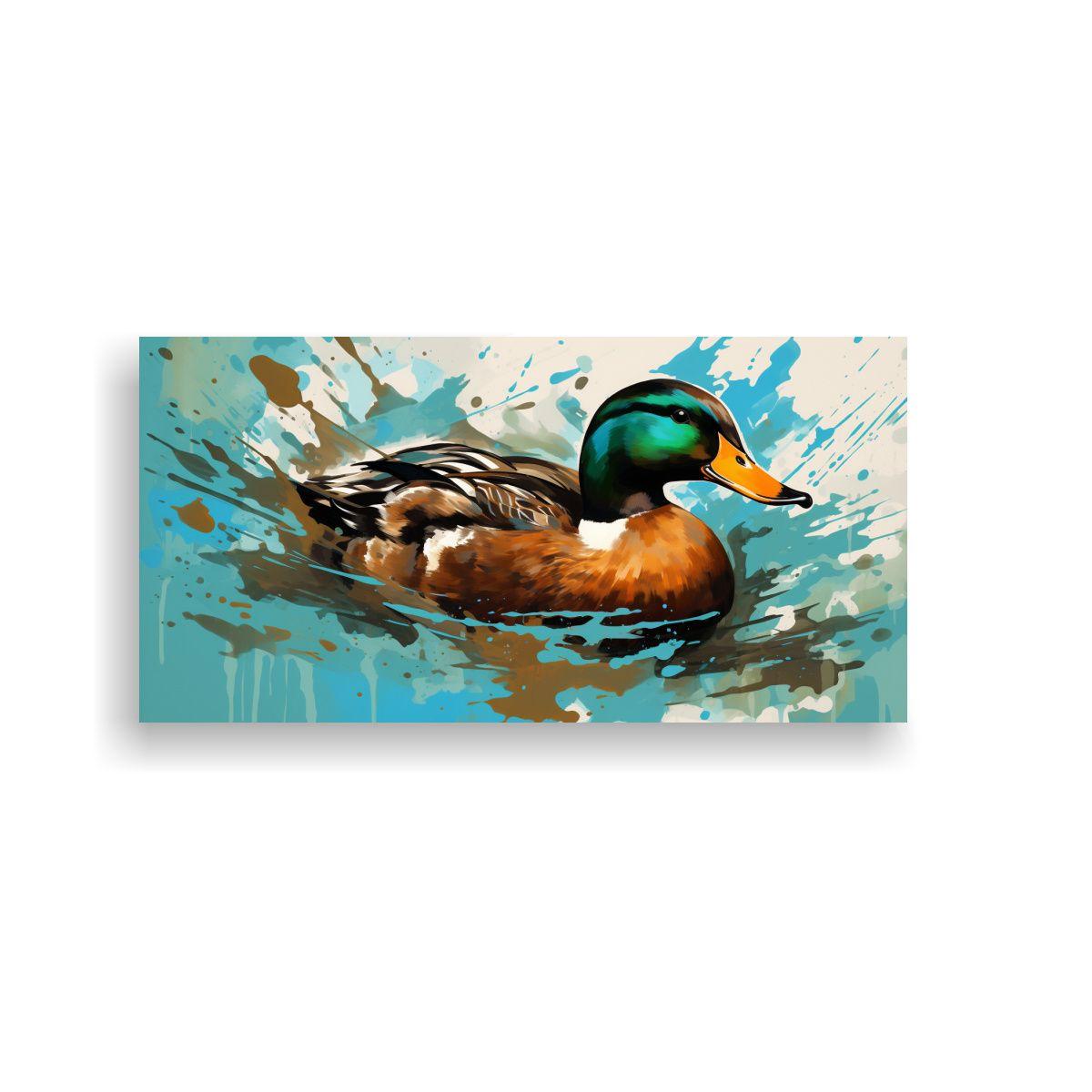 Cuadro Moderno Patos En Colores Café Y Turquesa 40x20cm-0
