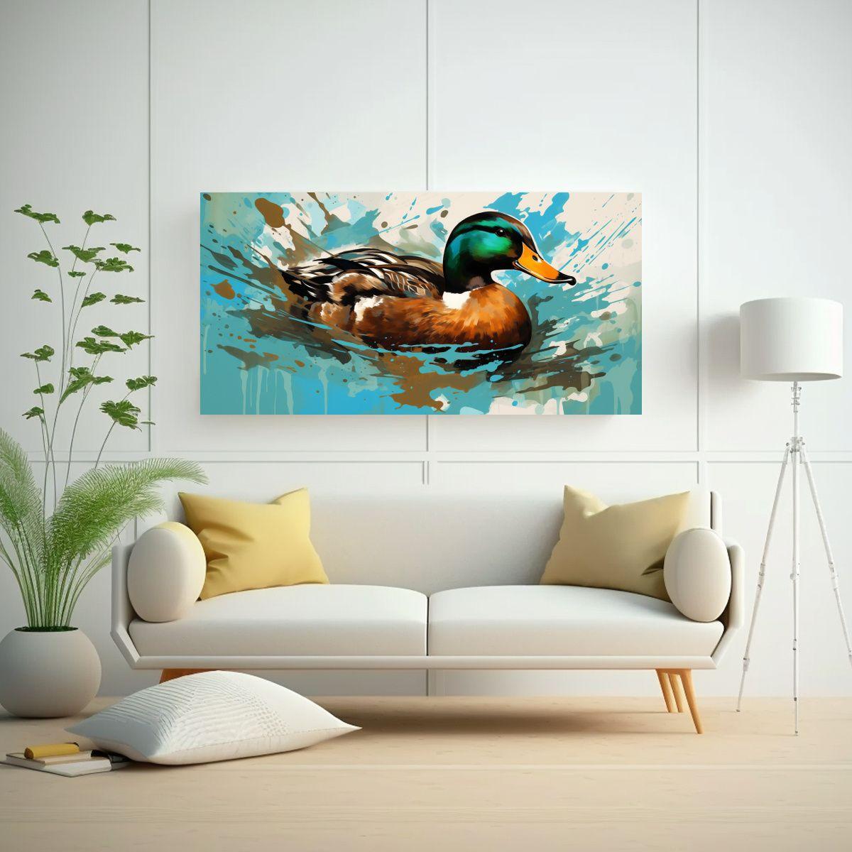 Cuadro Moderno Patos En Colores Café Y Turquesa 40x20cm-2