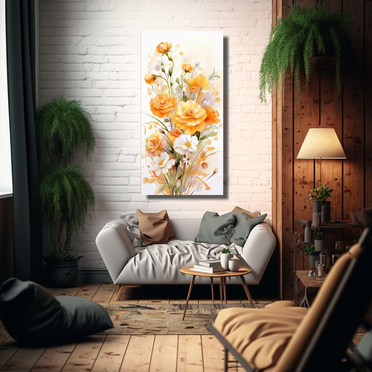 Pintura En Bastidor De Flores Amarillas Y Naranjas 50x100cm-2