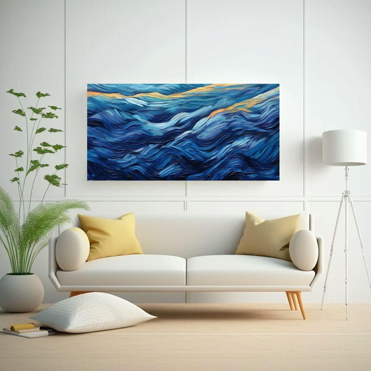 Pintura Abstracta Azul Con Campos Horizontales 80x40cm-2