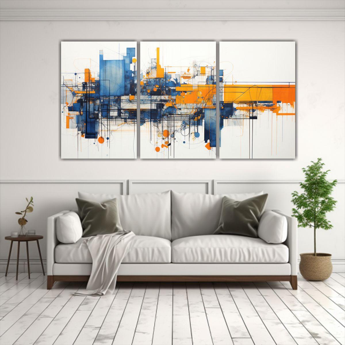 Pinturas Decorativas Abstractas Naranja E índigo 90x45 Cm-2