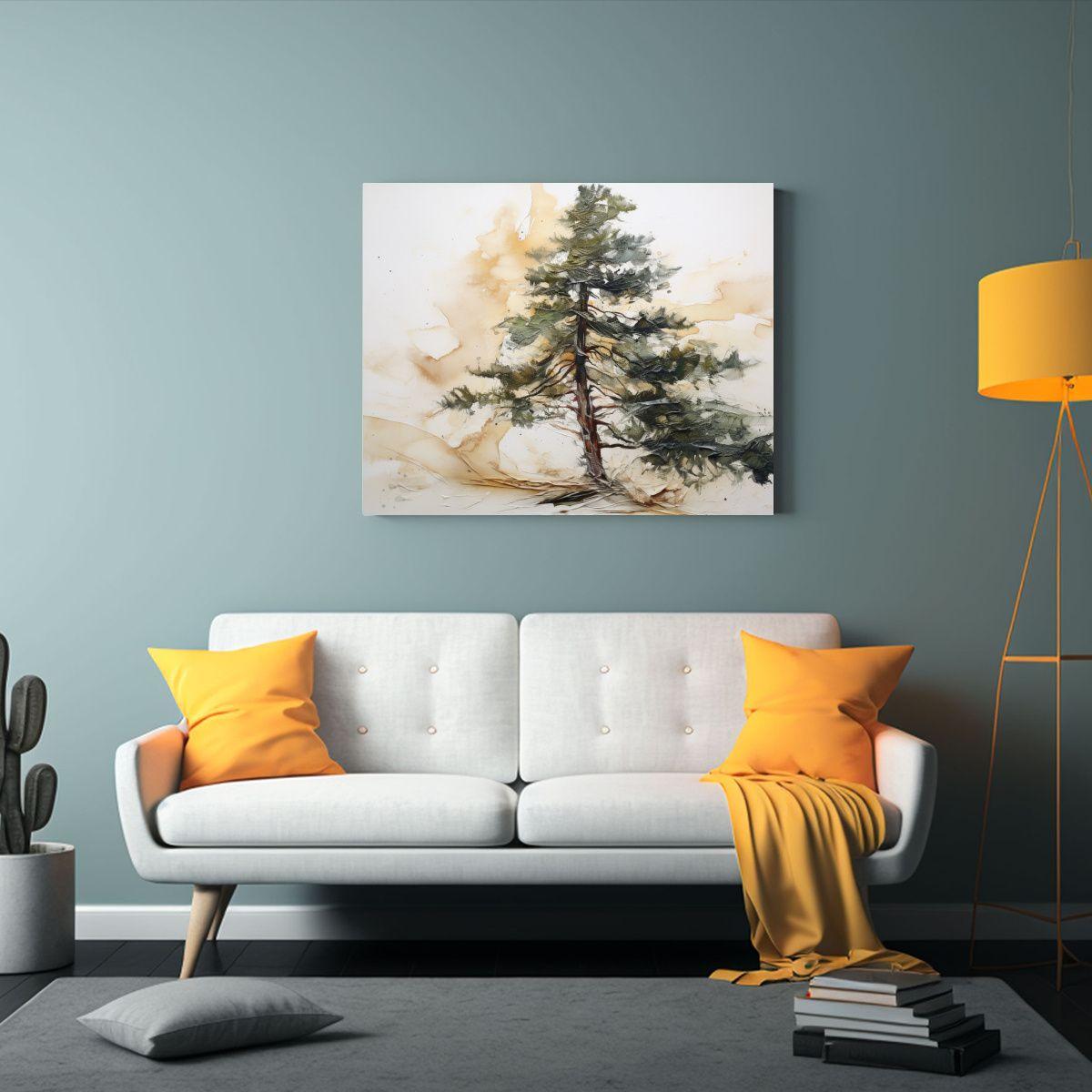 Pintura Abstracta De Un Pino En Colores Blanco Y Dorado: Cal 65x50cm-2
