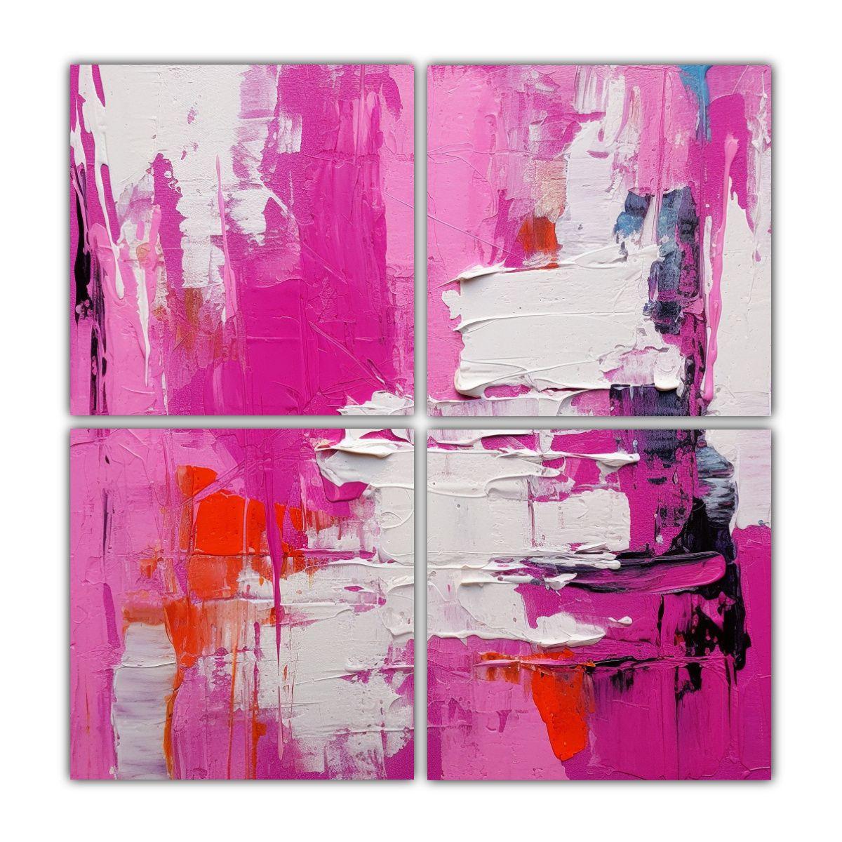 Pintura Abstracta Rosa Intenso En Bastidor 4 40x40 Cm-0