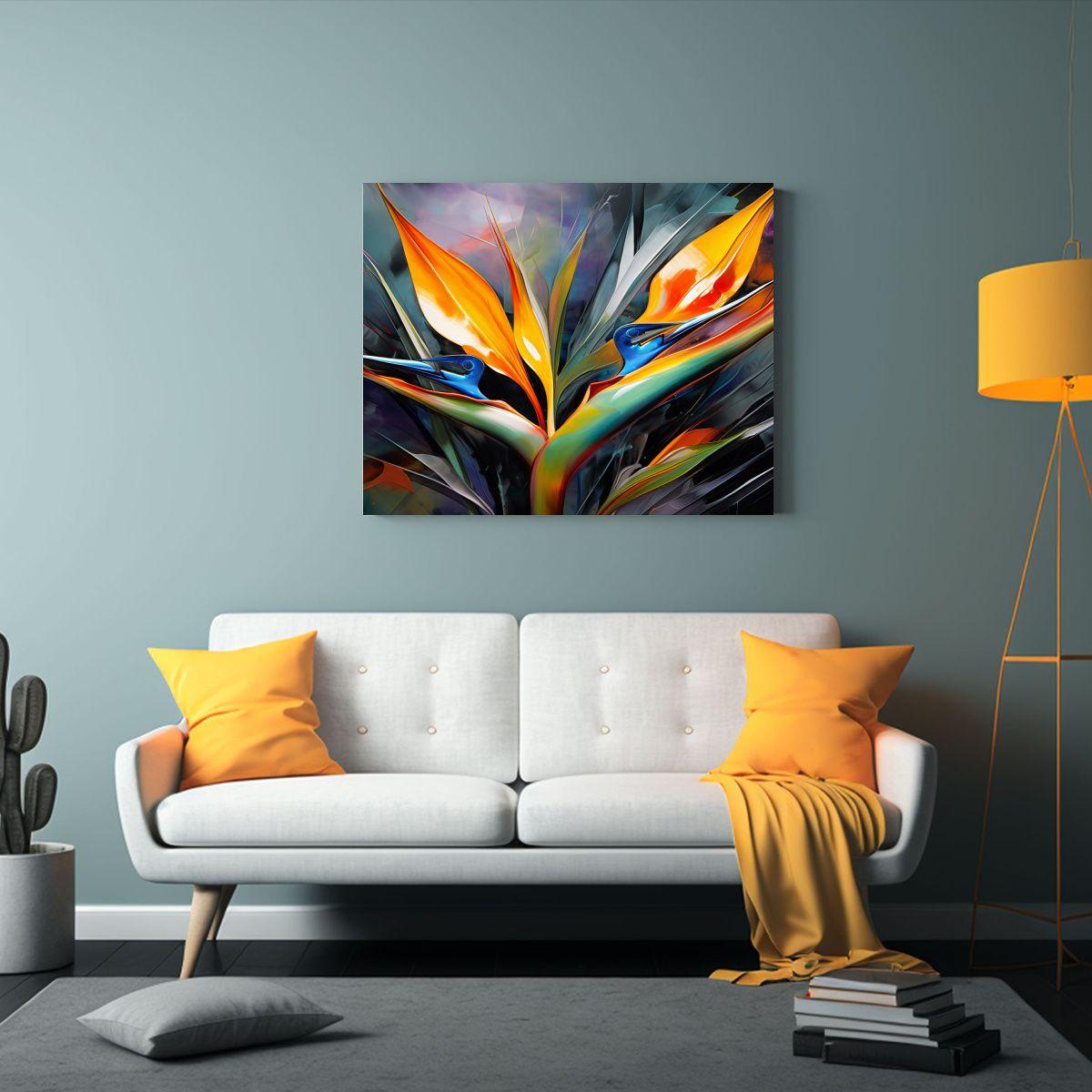 Cuadro Abstracto De Ave Del Paraíso En Colores Vibrantes 65x50cm-2