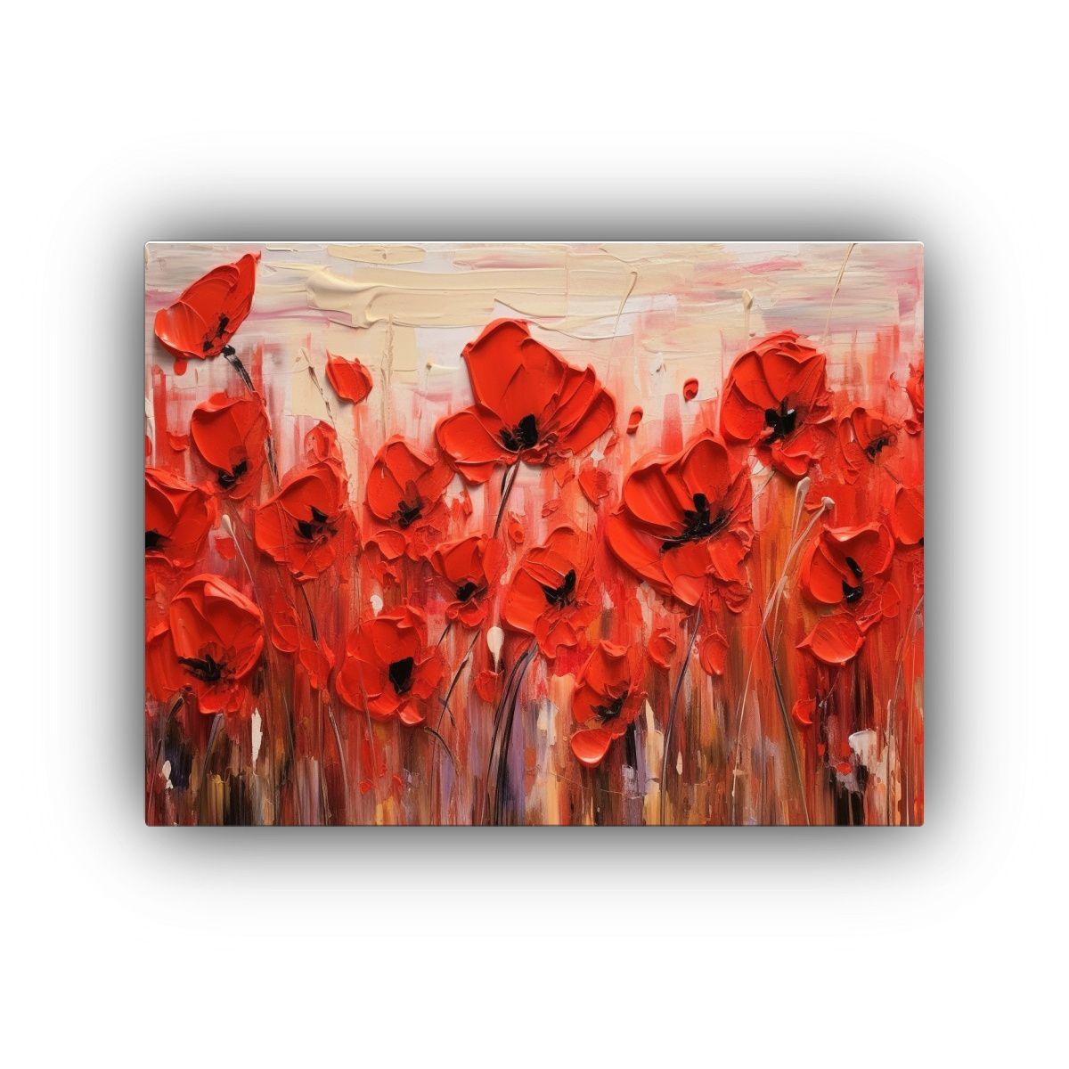 Pintura Decorativa De Amapolas Rojas Con Pinceladas Visibles 120x80cm-0