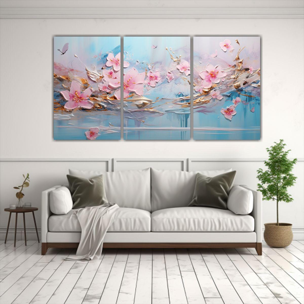 Pintura De Pared Estilo Galería En Rosa Y Dorado 240x120 Cm-2
