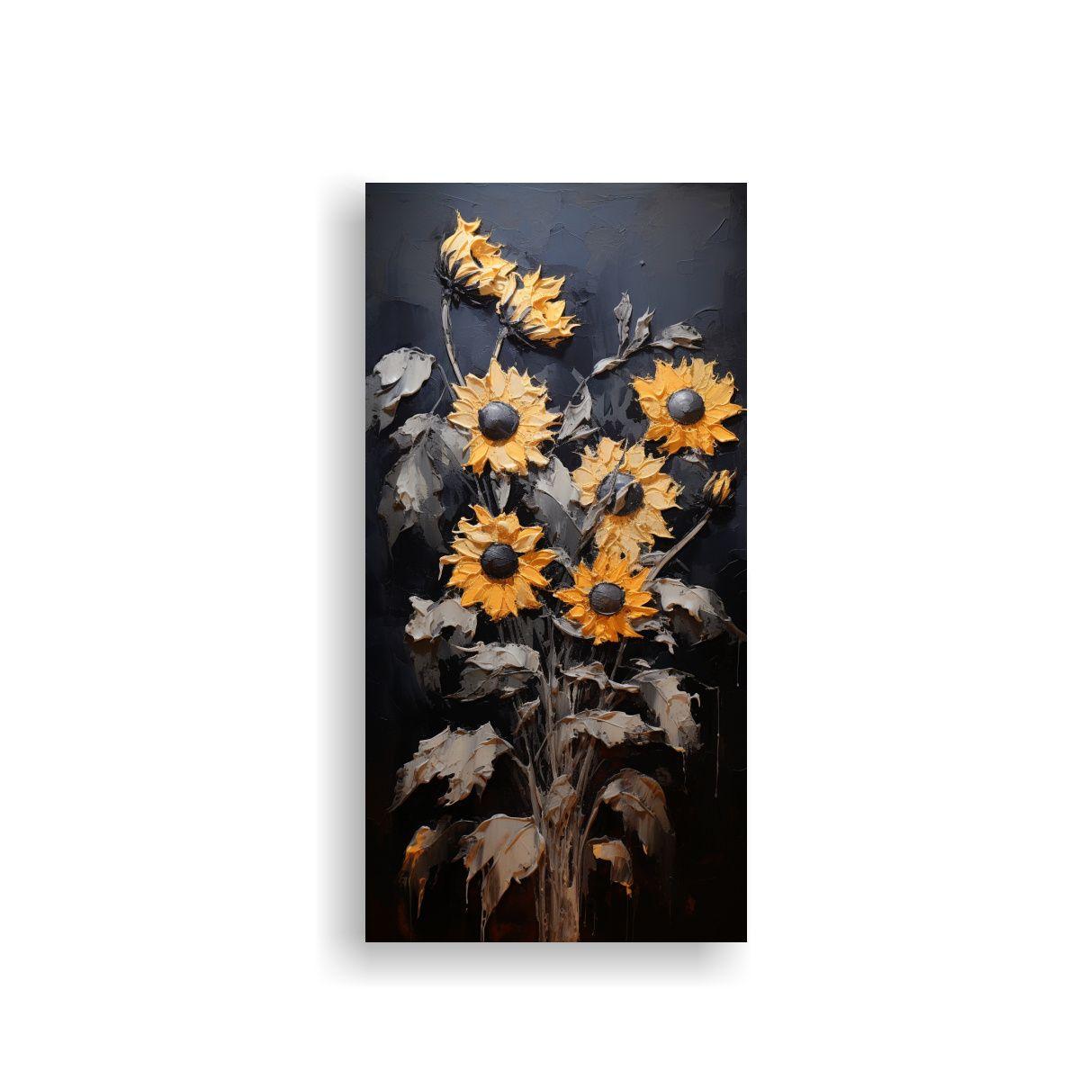 Cuadro De Girasoles Negros En Lienzo Arte 30x60cm-0