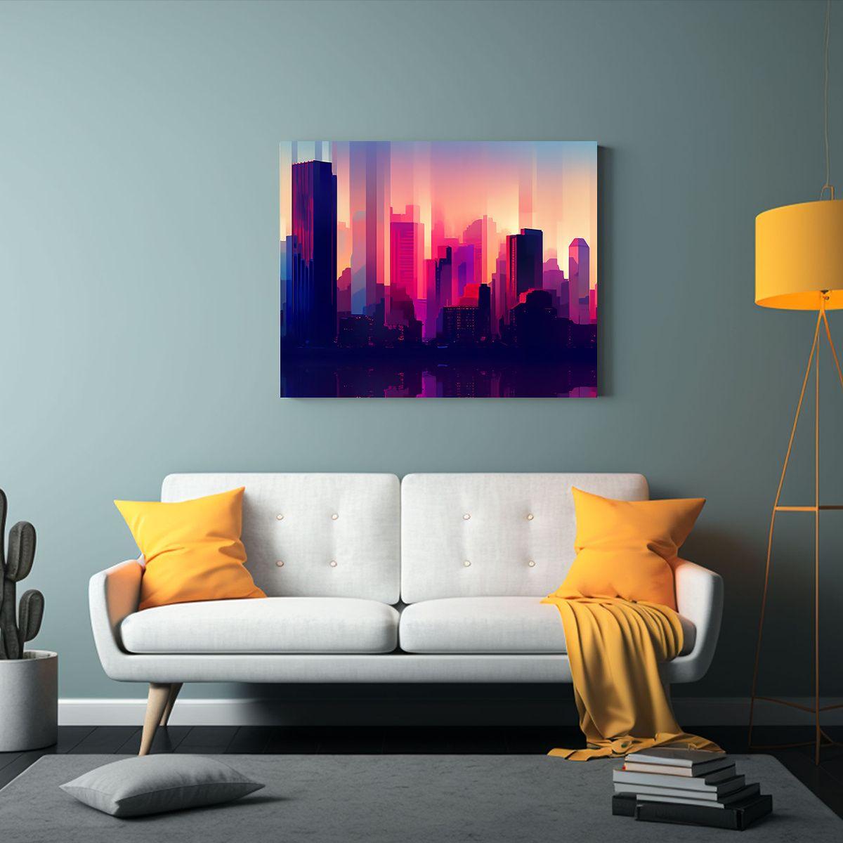 Cuadro Colores Panorama Vitalidad Digital Rascacielos Ciudad 65x50cm-2
