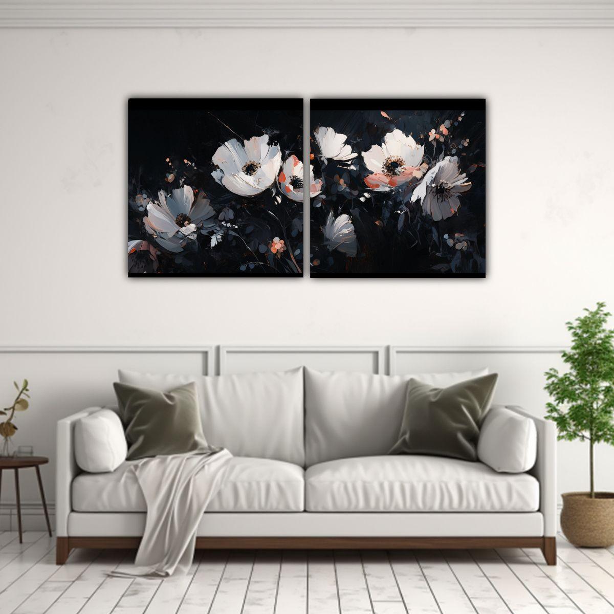 Pintura Moderna Textura A Colores Negros Flores 80x40 Cm-2