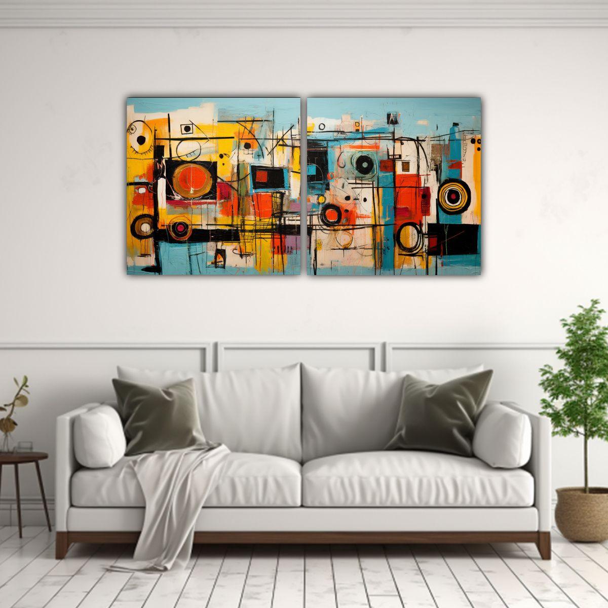 Composición Abstracta Inspirada En El Arte Bruto 80x40 Cm-2