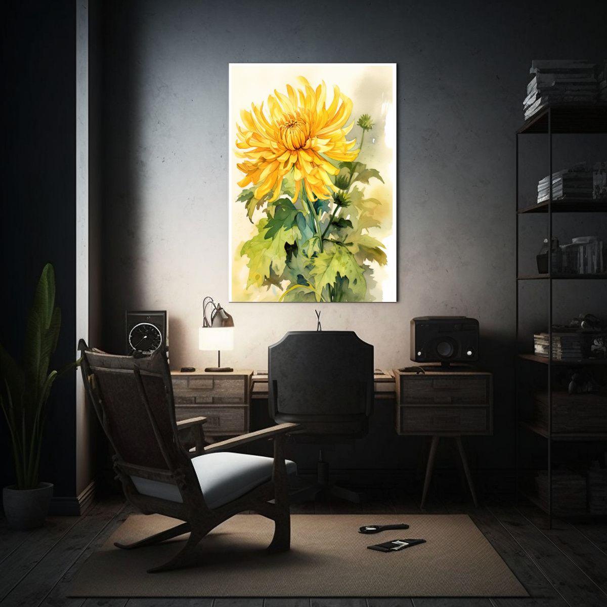 Tela De Chrysanthemum Amarillo En Acuarela Estilo 50x75cm-2