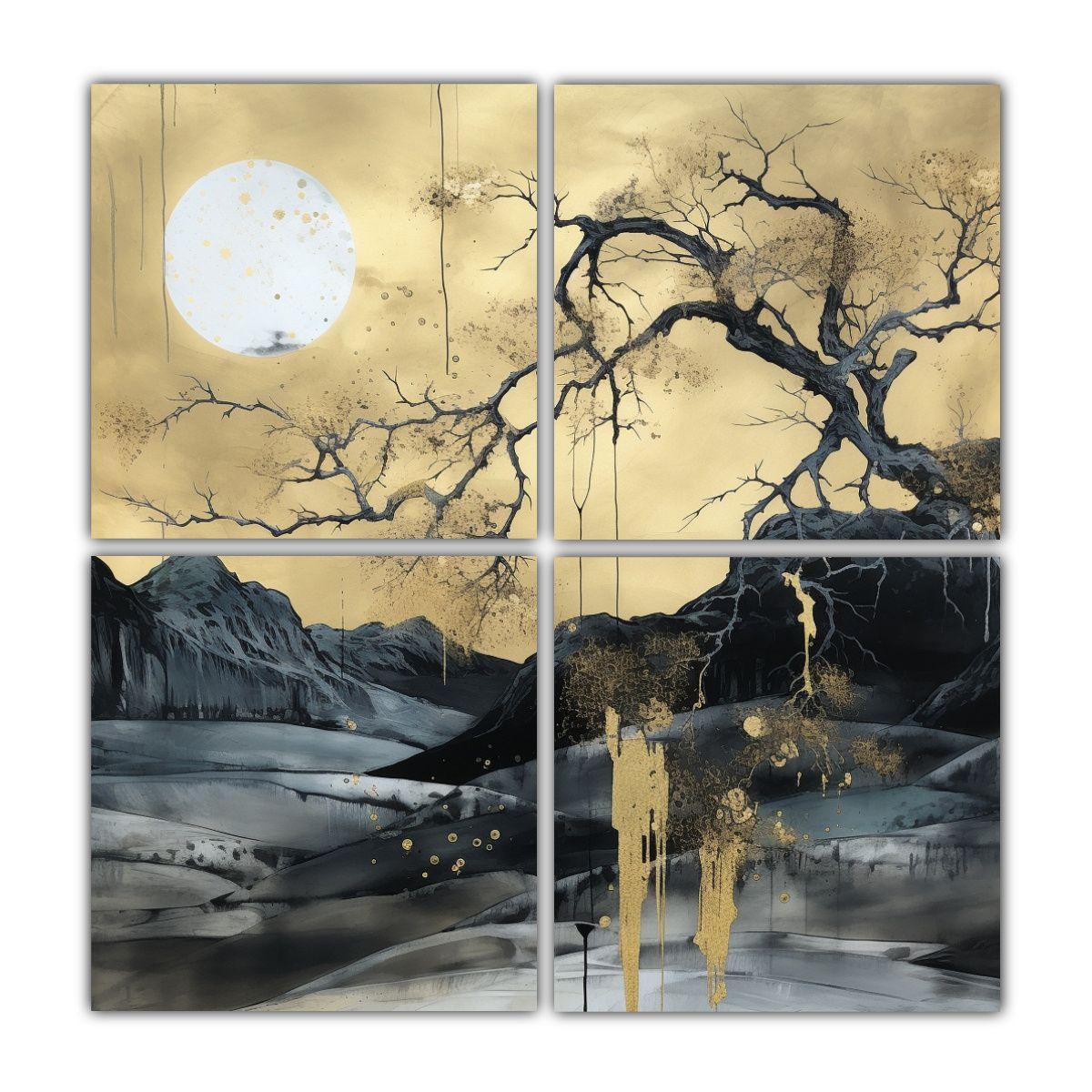 Cuadro De Pared Abstracto Con Luna En Tinta Negra 100x100 Cm-0