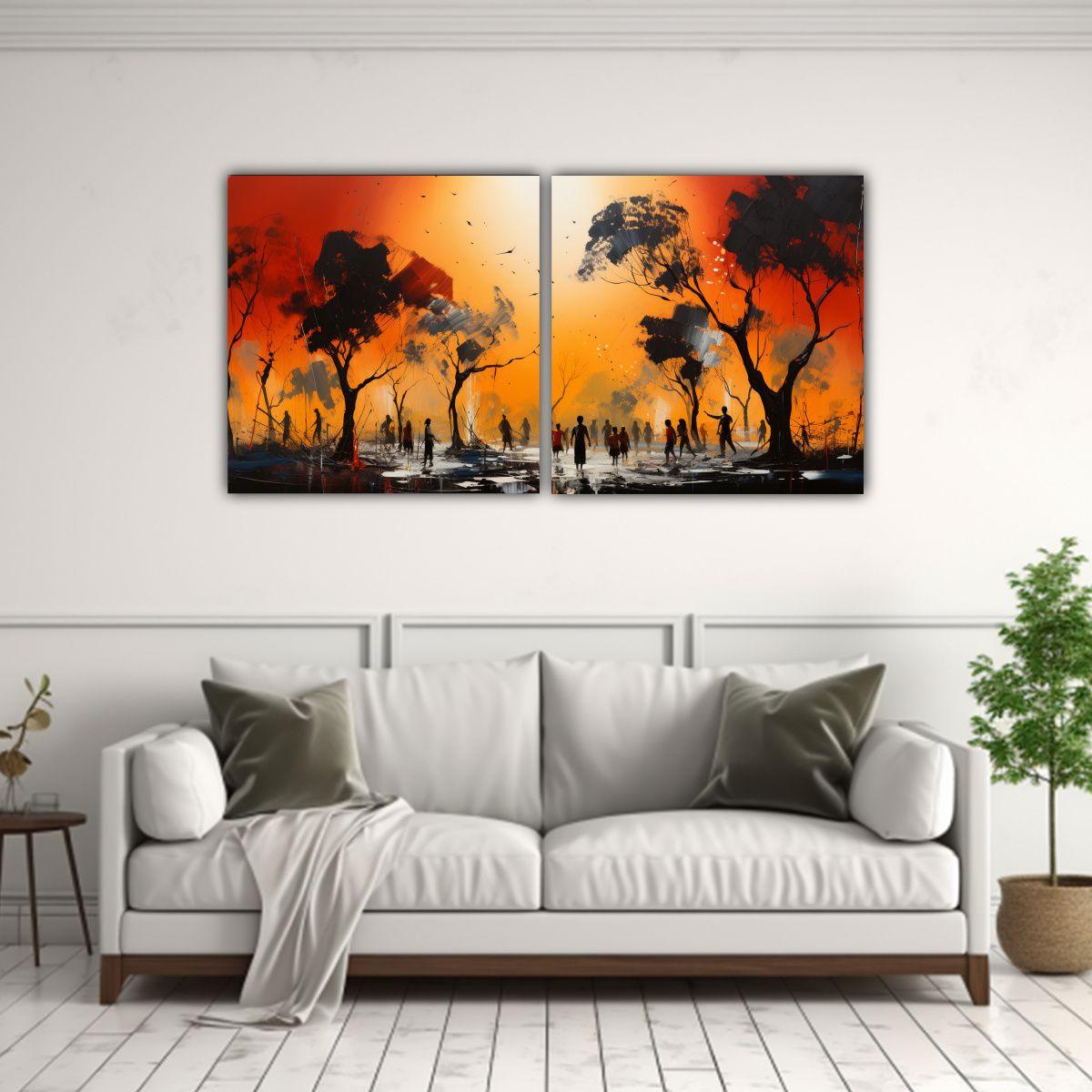 Pintura Abstracta Rectangular En Amarillo Y Rojo 160x80 Cm-2