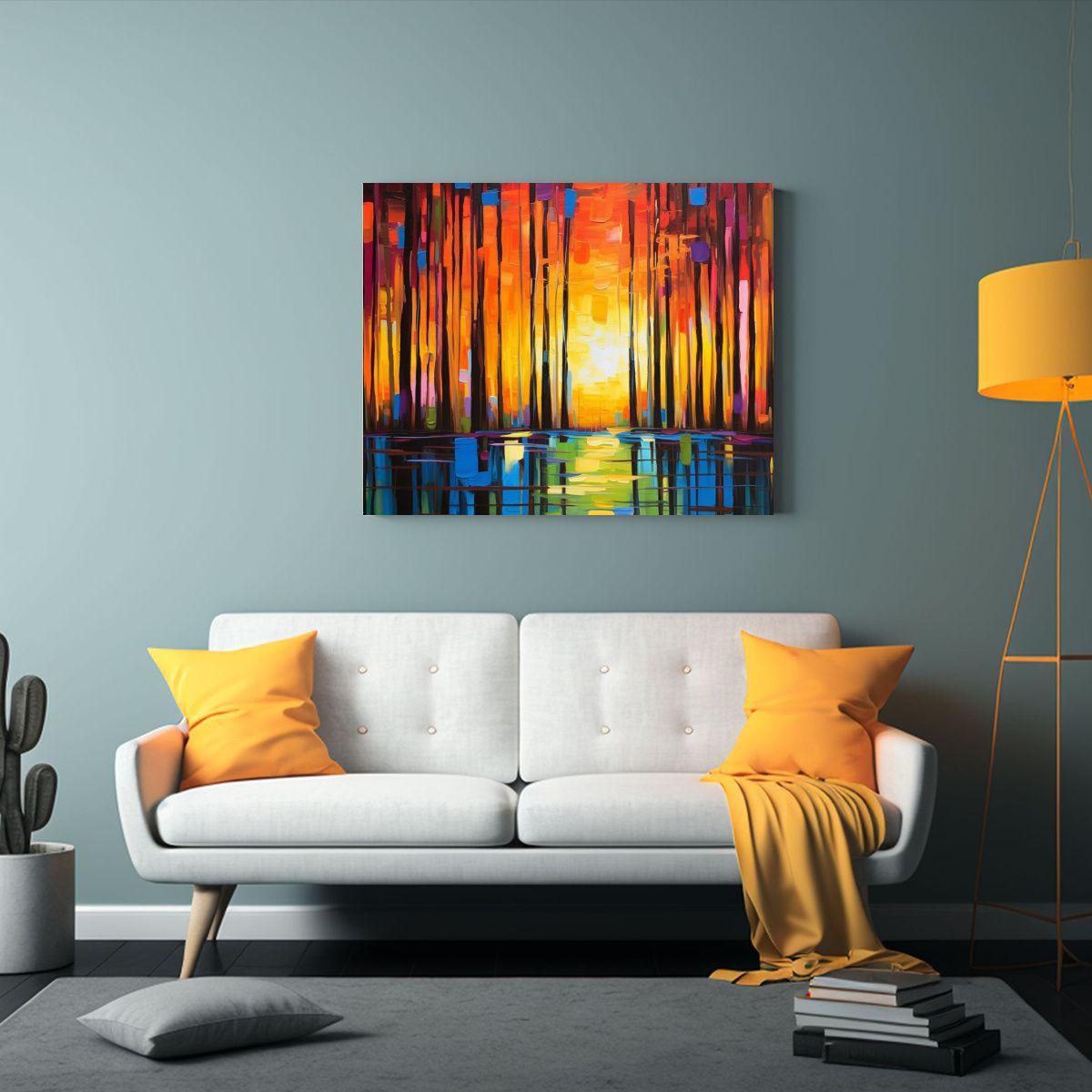 Cuadro En Lienzo Estilo Vintage: Amanecer Entre árboles. 120x80cm-2