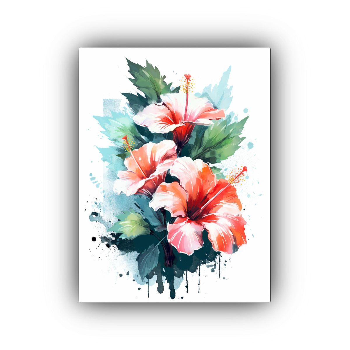 1 Cuadro Moderno Street Art Flores De Hibisco 50x65cm-0