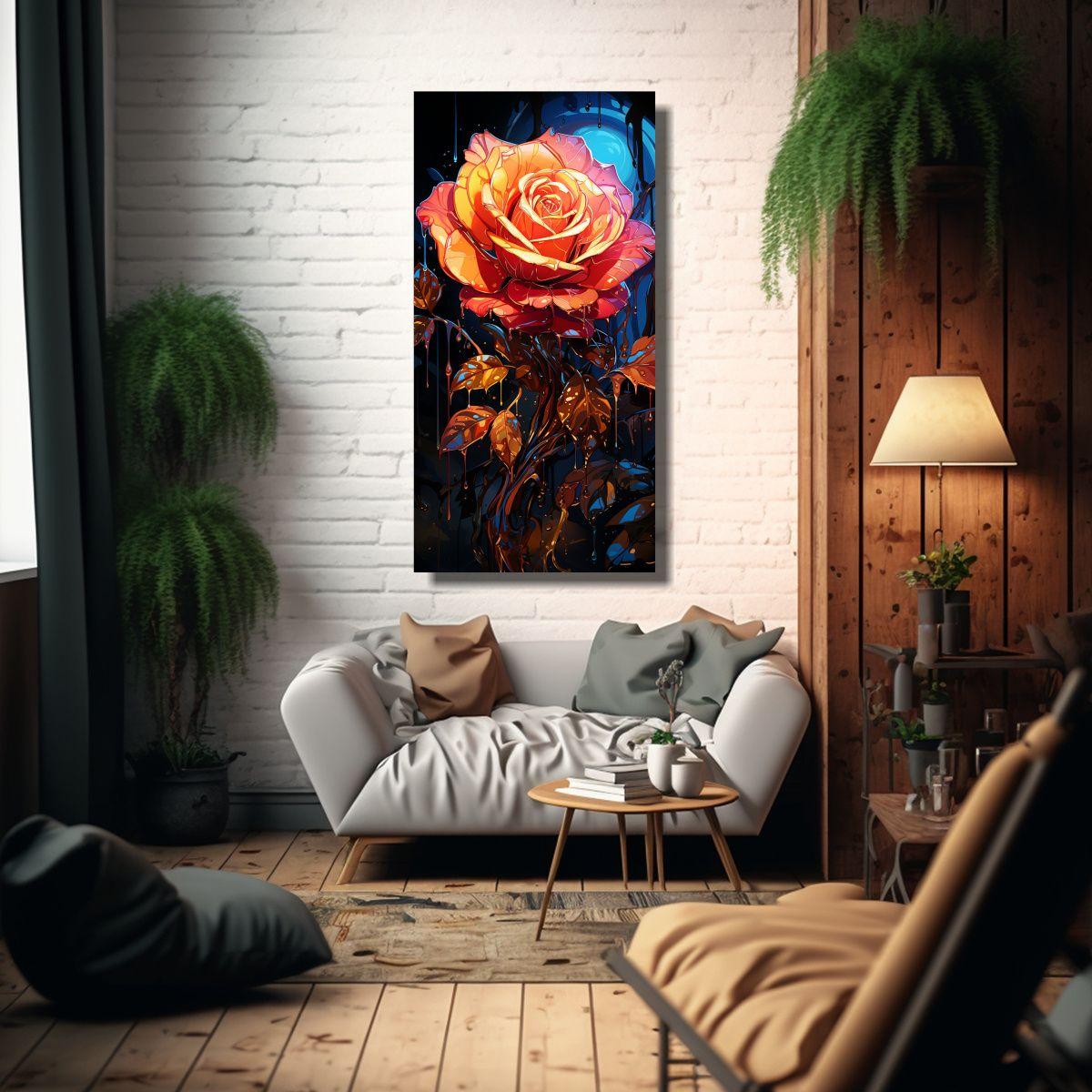 Cuadro Movimiento Rosa Con Gotas Decoración 30x60cm-2