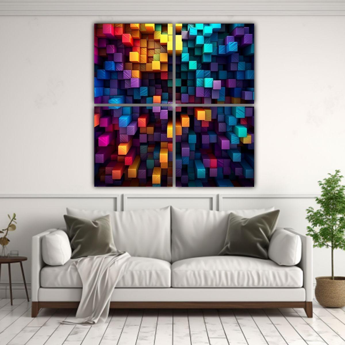 Cuatro Cuadros Estrellados Geométricos 120x120 Cm-2