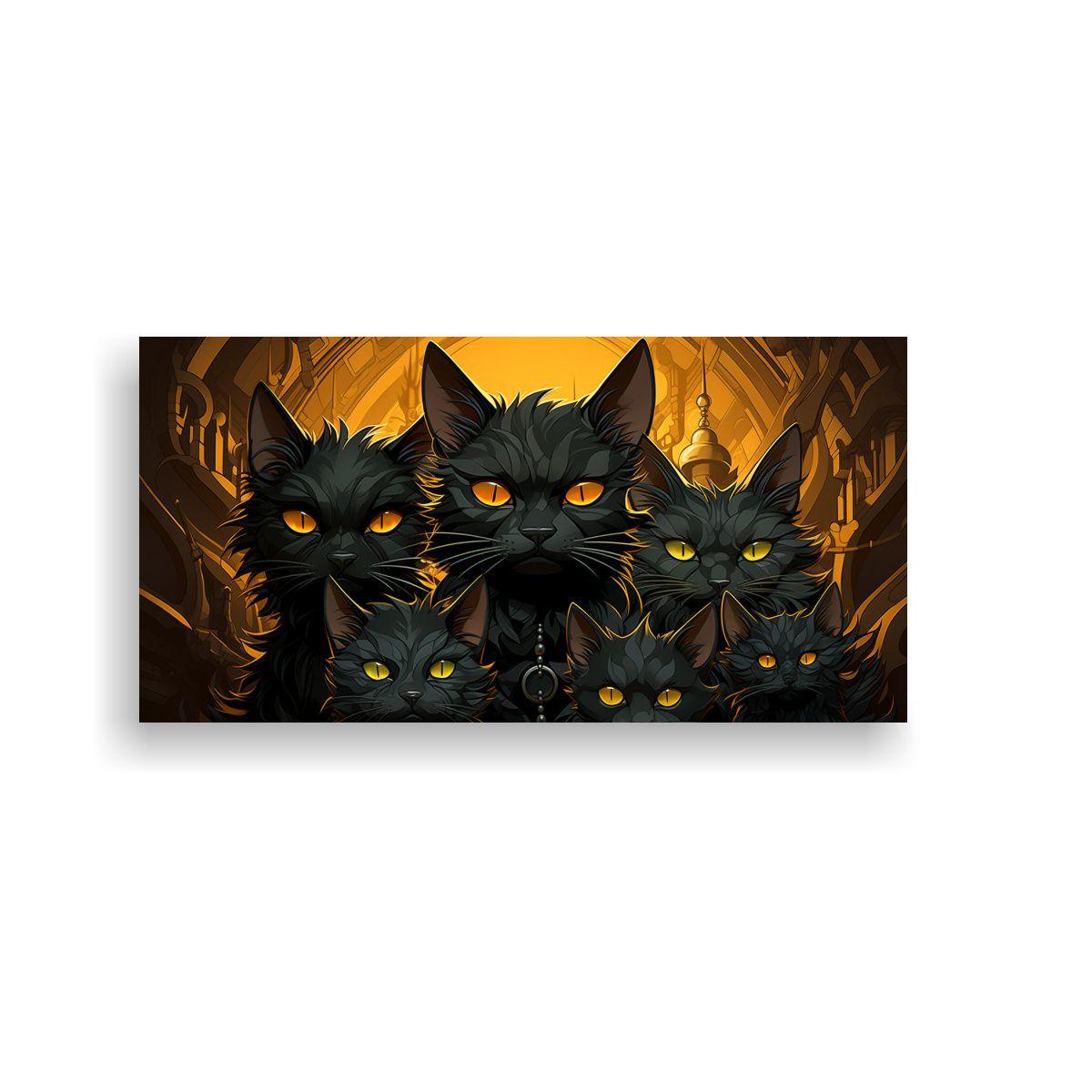 Pintura De Gatos Negros Apilados Con Sensibilidad 120x60cm-0