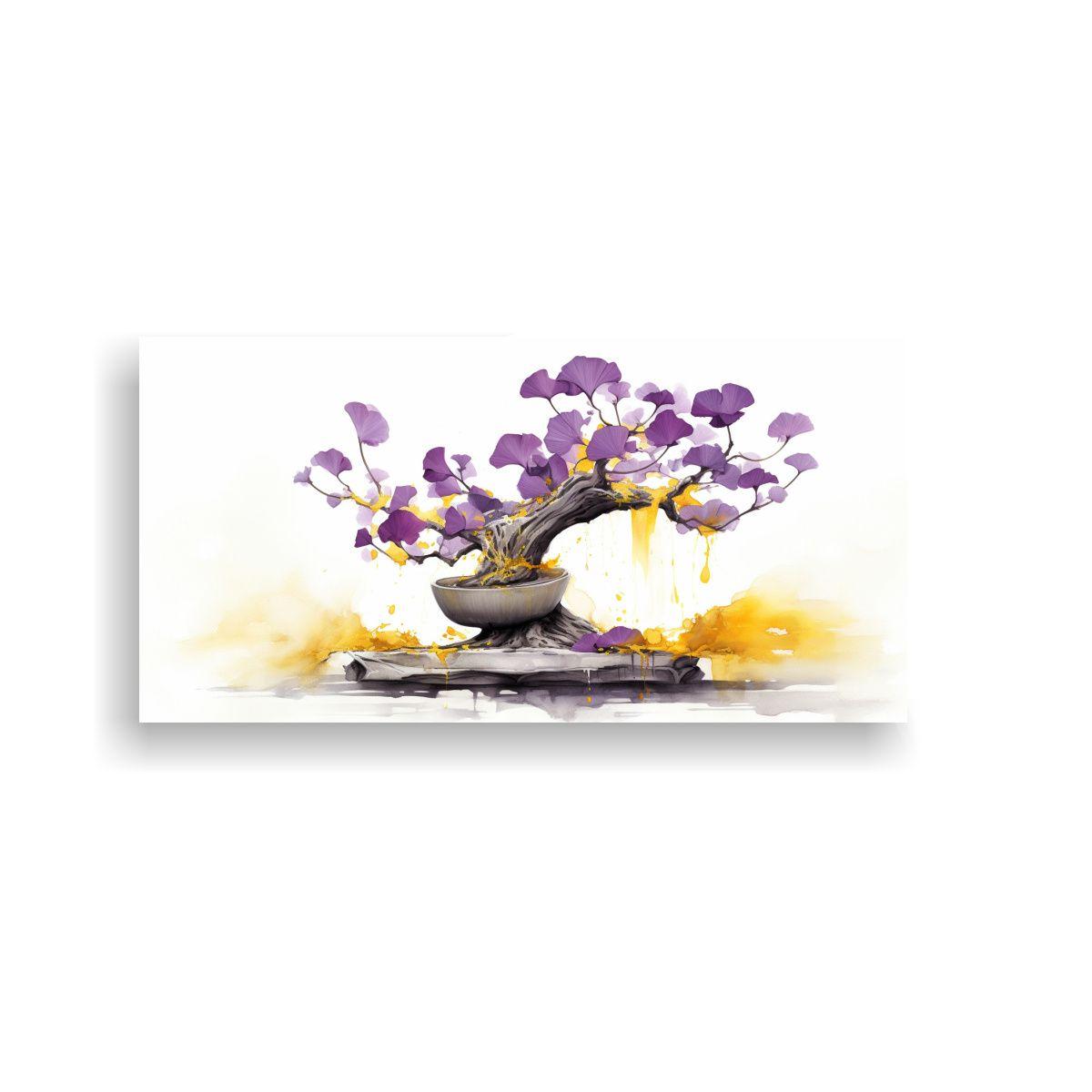 Cuadro Abstracto Ginkgo Biloba Púrpura Y Oro 100x50cm-0