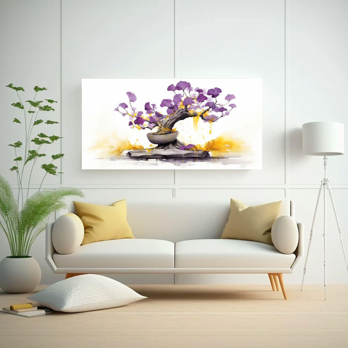 Cuadro Abstracto Ginkgo Biloba Púrpura Y Oro 100x50cm-2