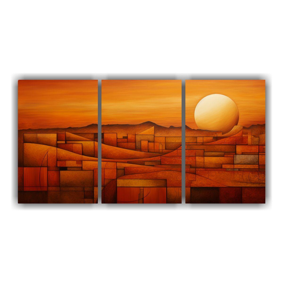 Cuadros Abstractos En Tonos Tierra Set 3 Lienzos 180x90 Cm-0
