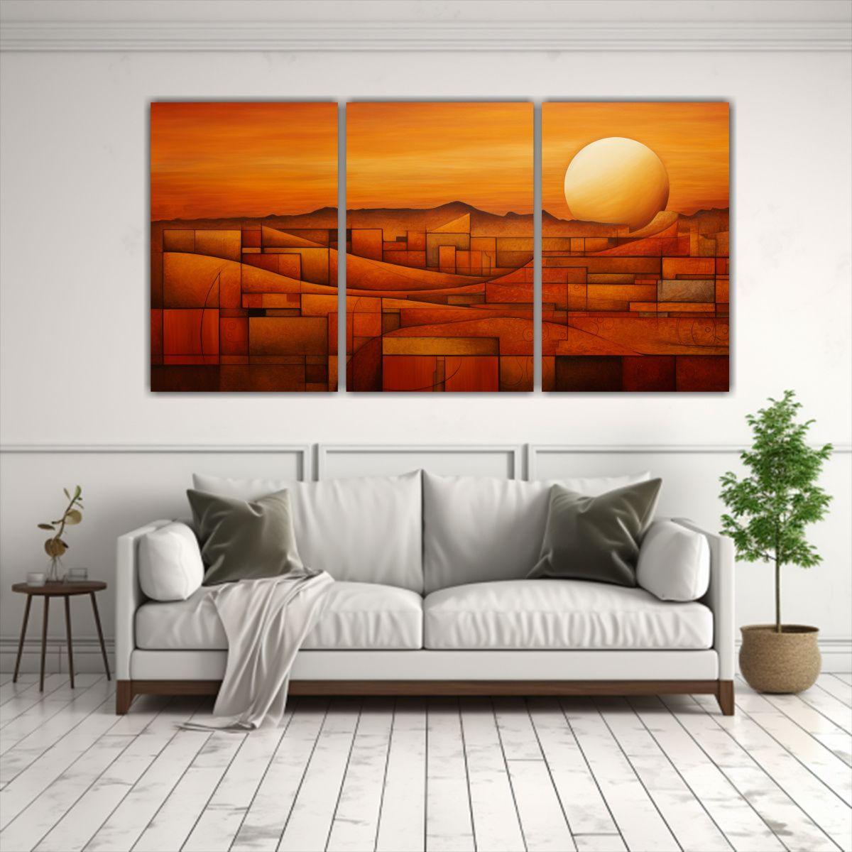 Cuadros Abstractos En Tonos Tierra Set 3 Lienzos 180x90 Cm-2