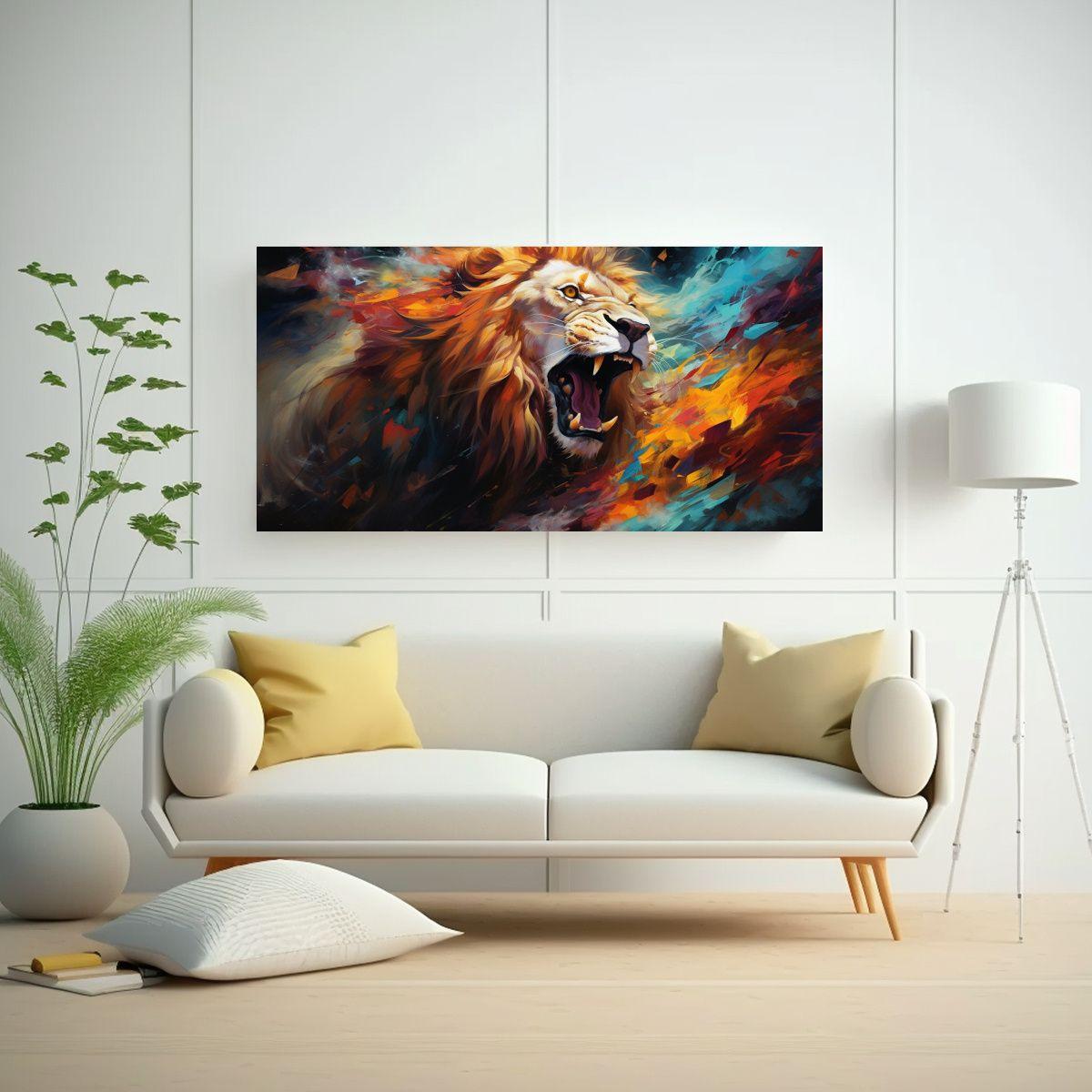 Cuadros Abstractos De Leones En Lienzo Ambiente 80x40 Cm-2